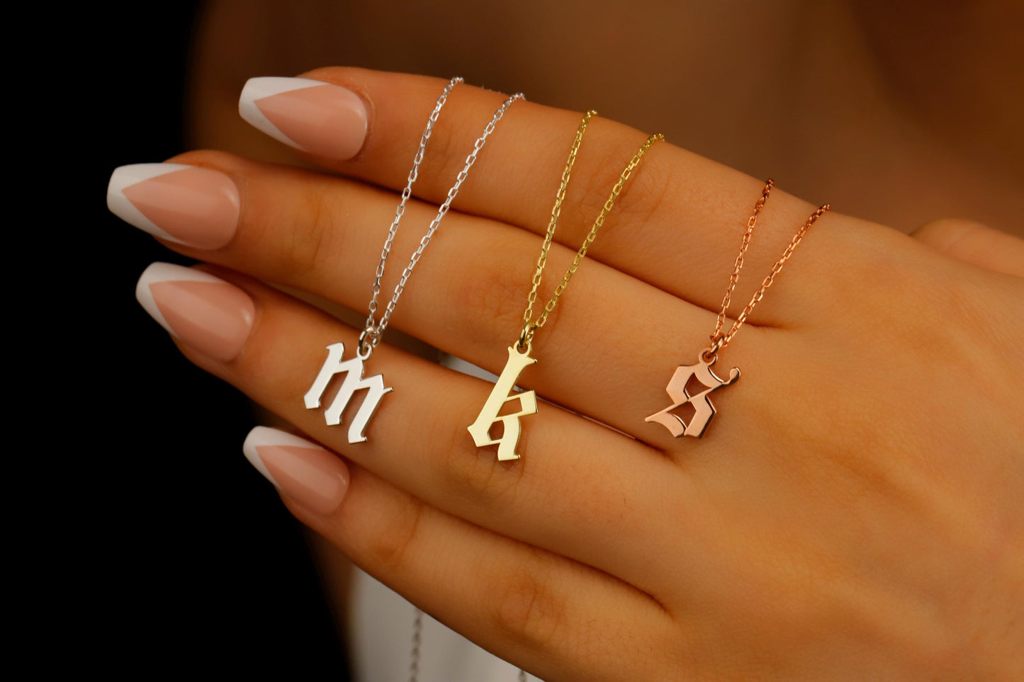 Elegant Initial Necklace - 925 Sterling Silver Old English Gothic Style