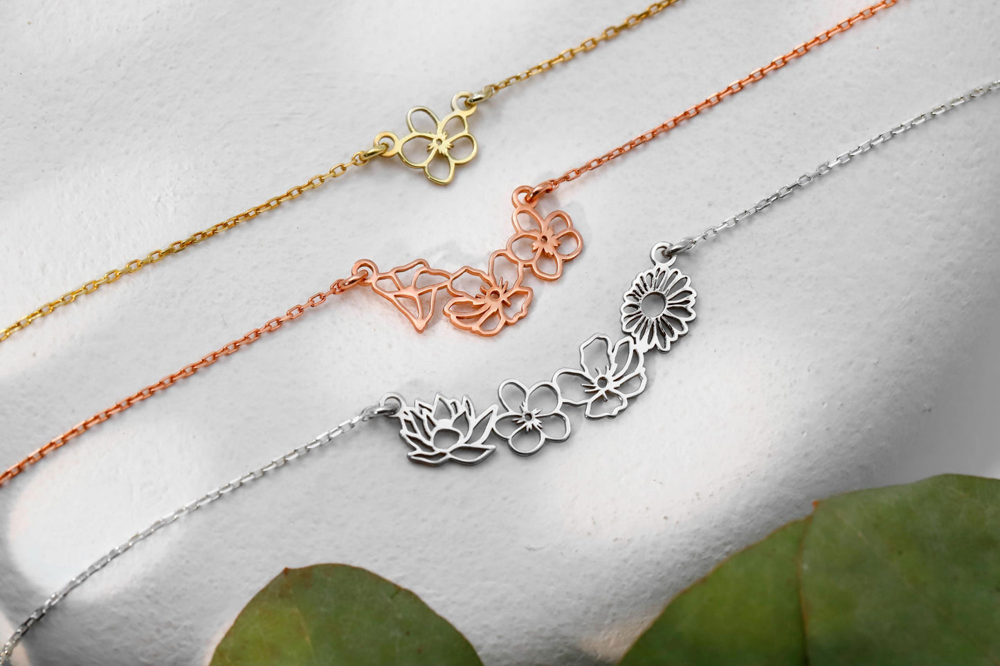 Blooming Gifts Birth Month Flower Necklace | Gold & Silver Interlocking Family Jewelry