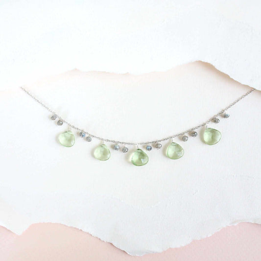 Green Amethyst Silver Sparkler NecklaceA stunning strand of shimmering stones with shades of Green Amethyst (a.k.a prasiolite) paired with mini Labradorite gems. Necklace measures 16-18" with 2" extensionNecklacesPARKEN JEWELRYVettedArcGreen Amethyst Silver Sparkler