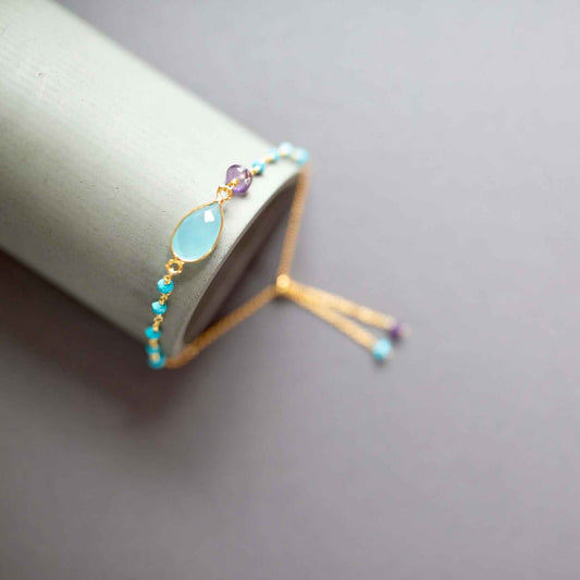 Bracelet Set: Amethyst, Blue Chalcedony and TurquoiseOur easy stacking bracelet sets are completely adjustable so they fit everyone. Made with sparkling bezel gemstones and tiny stone accents. This combo of blue and puBracelet SetPARKEN JEWELRYVettedArcBracelet Set