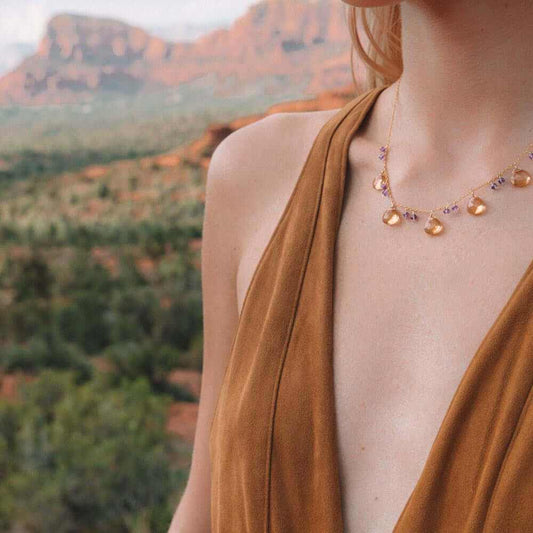 Citrine Sparkler NecklaceA lovely string of sparkling gems.- Citrine and amethyst gemstones- 16-18" long. Necklace has a 2" extender- Spring ring clasp- 14k gold plated .925 fine Italian steNecklacesPARKEN JEWELRYVettedArcCitrine Sparkler Necklace