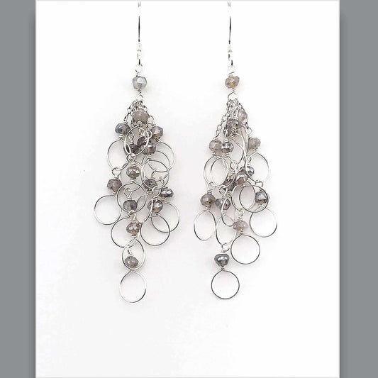 Labradorite chain loop earrings with rhodium plated sterling silver and French hooks
