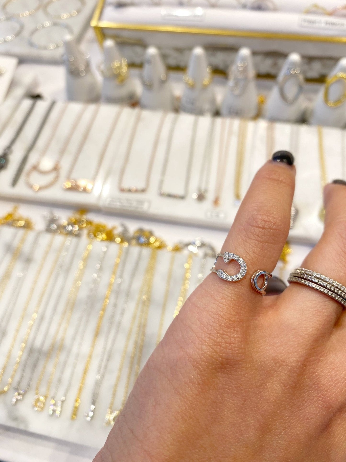 CZ Safety Pin Pinky Ring