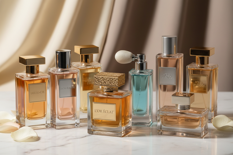 Elegant perfume bottles showcasing luxury fragrances with floral and botanical notes