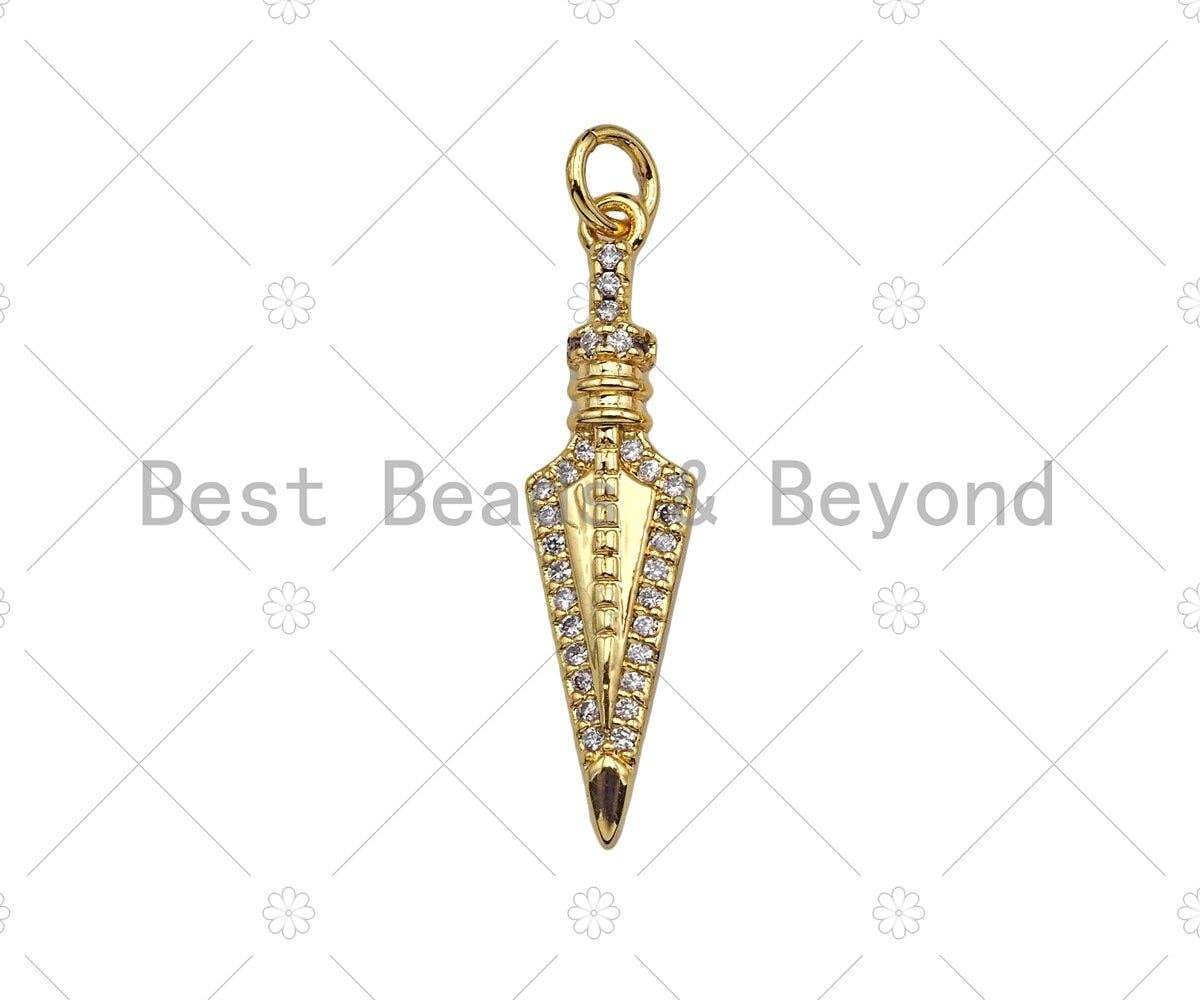Gold Filled CZ Micro Pave Arrows Shape Pendant, 18K Gold Filled Arrowhead Charm, Necklace Bracelet Charm Pendant, 7x29mm, Sku#Y445