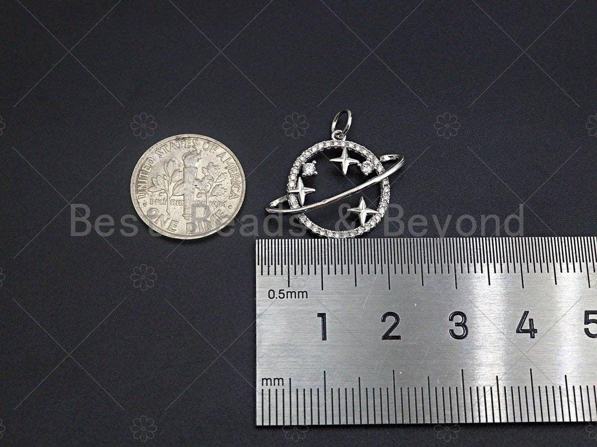CZ Micro Pave Earth Star Planet Pendant/Charm, Cubic Zirconia Spacer Pendant Charm, 18x22mm,sku#Y250