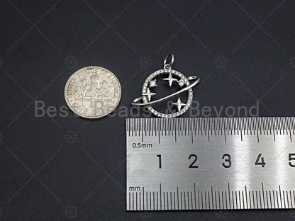 CZ Micro Pave Earth Star Planet Pendant/Charm, Cubic Zirconia Spacer Pendant Charm, 18x22mm,sku#Y250