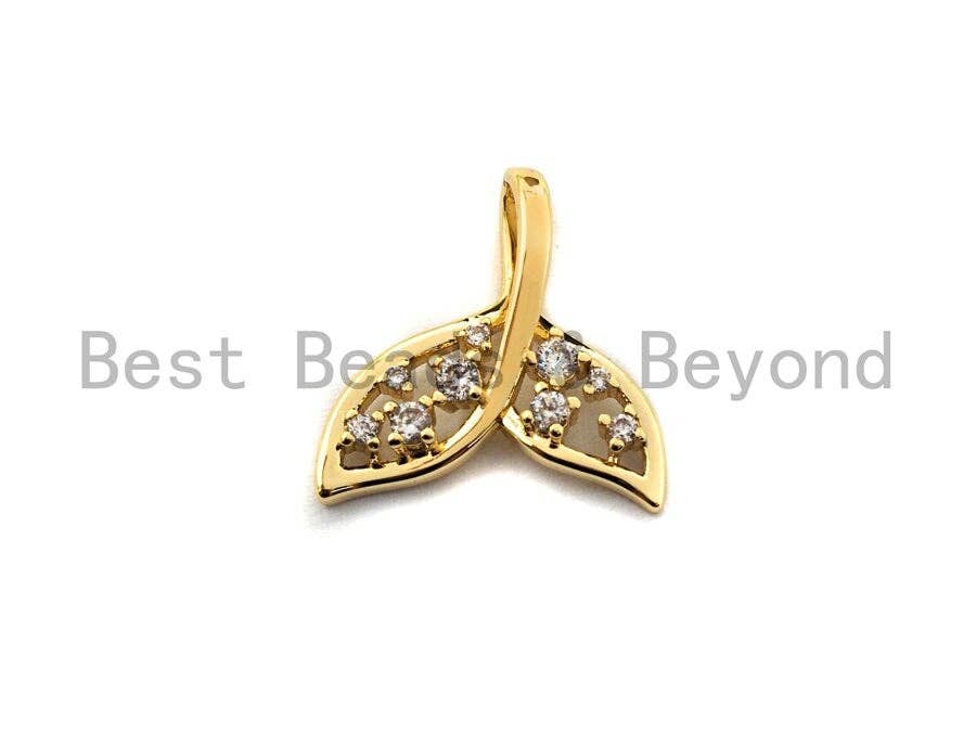 CZ Micro Pave Whale tale Charm, CZ Pave charm in Gold Finish, Animal Charm, 18mm, sku#Y234