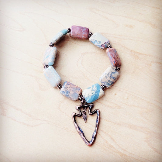 **Genuine Aqua Terra Beaded Bracelet w/ Copper Arrow 810v