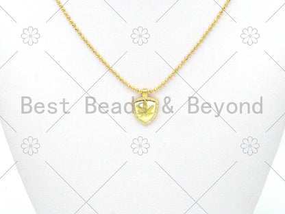 CZ Micro Pave Maple Leaf On Shield Shape Pendant, Gold/Silver/Rose Gold Shiled Charm, Necklace Bracelet Charm Pendant, 21x15mm,Sku#Y483