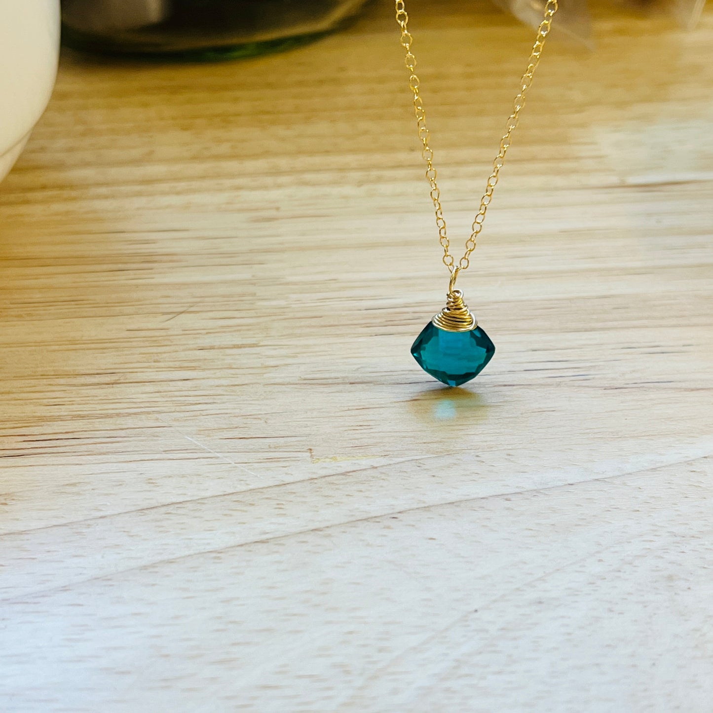 14k gold filled PEACOCK BLUE QUARTZ NECKLACE