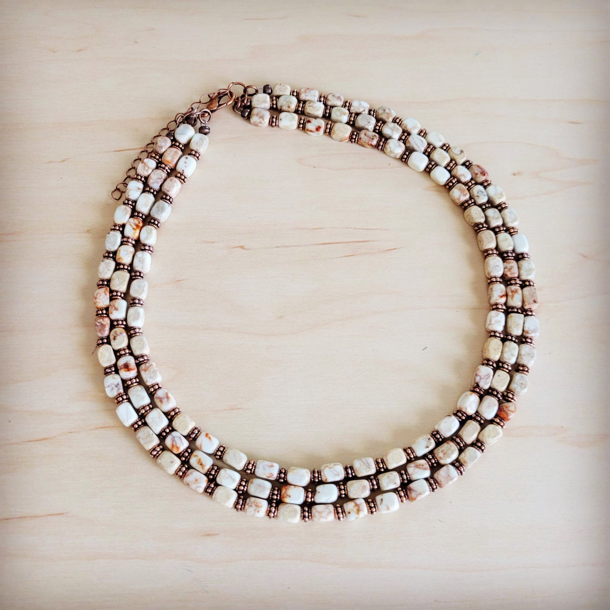 Triple Strand Layered Boho Sandstone Regalite Necklace 264L