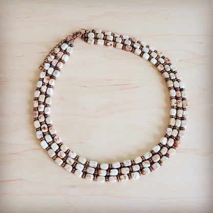 Triple Strand Layered Boho Sandstone Regalite Necklace 264L