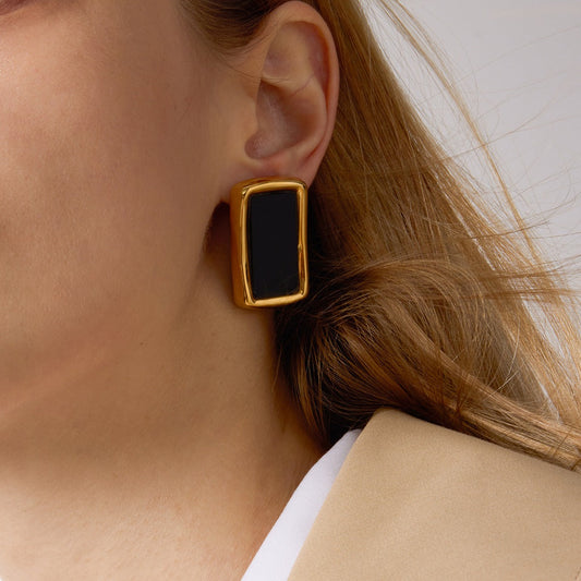 18K Gold, Black Acrylic, And Titanium Steel Stud Earrings