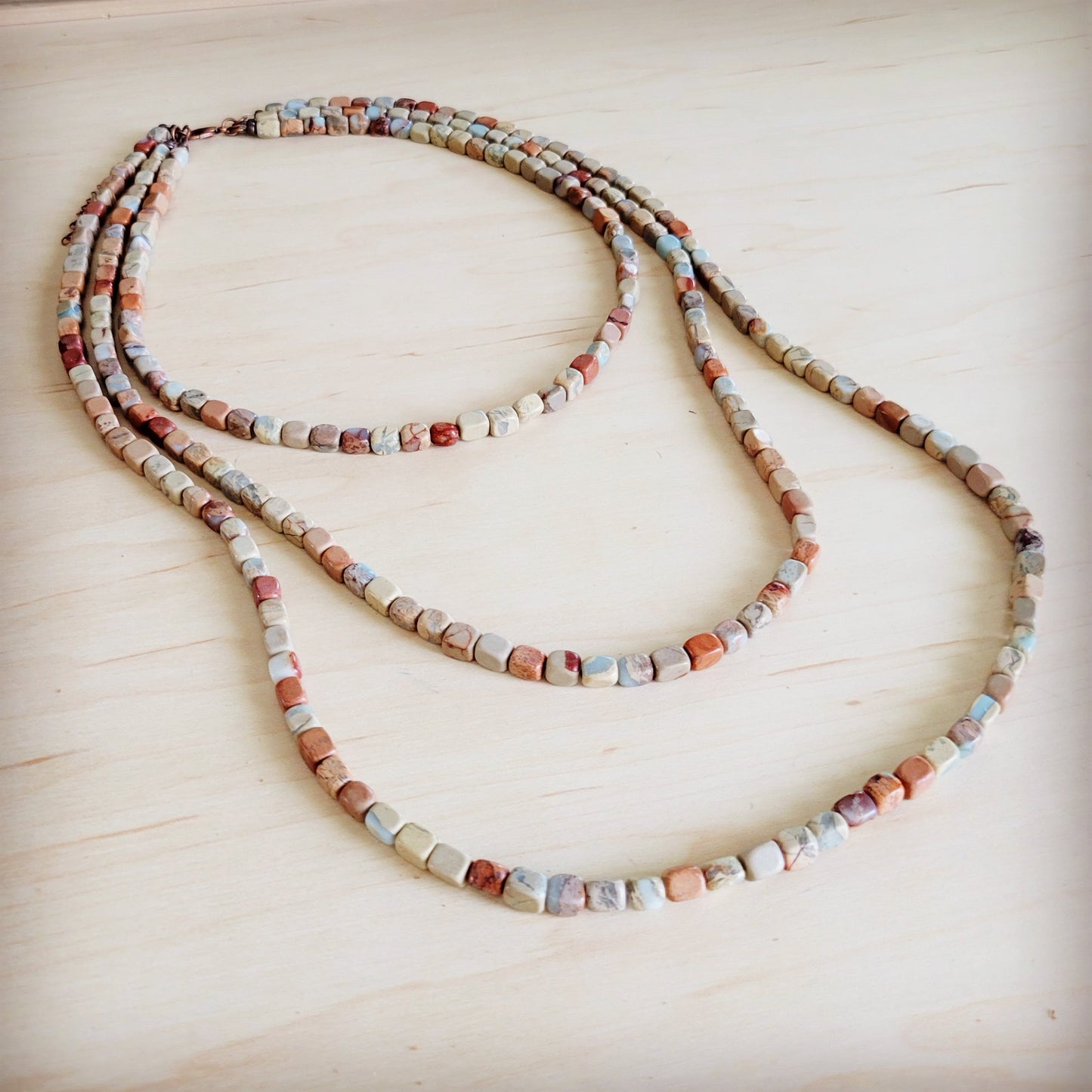Triple Strand Layered Western Boho Aqua Terra Necklace 264q