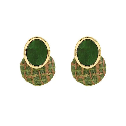 2026 Korean Style Green Woven Earrings, Chic Niche Studs