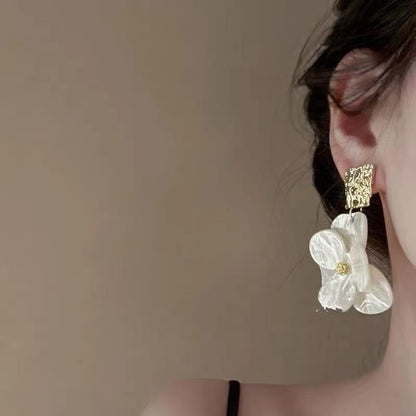 925 Silver Needle Acrylic Flower Earrings, Forest Retro French Style