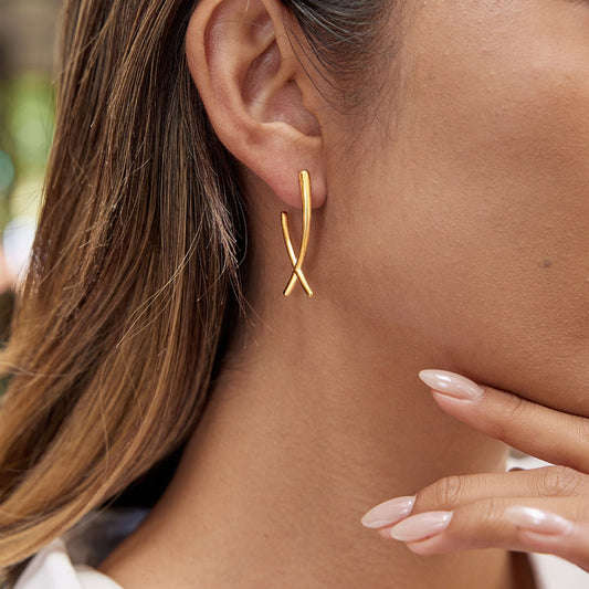 18K Gold Cross Earrings