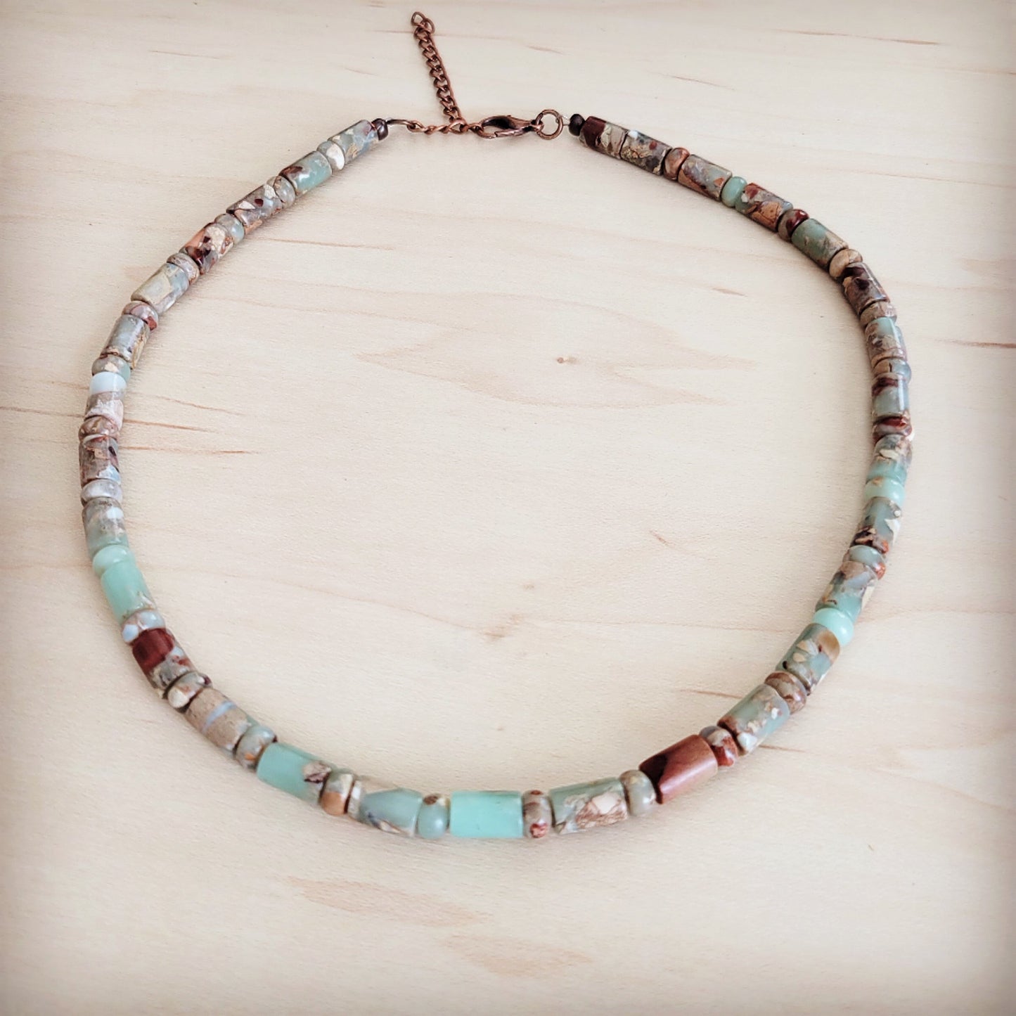 Genuine Aqua Terra Collar Length Barrel Beaded Necklace 263b