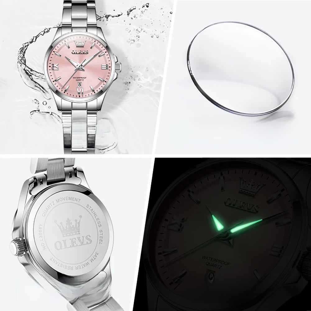Women's Stainless Steel Watch Purple Dial Luminous Date