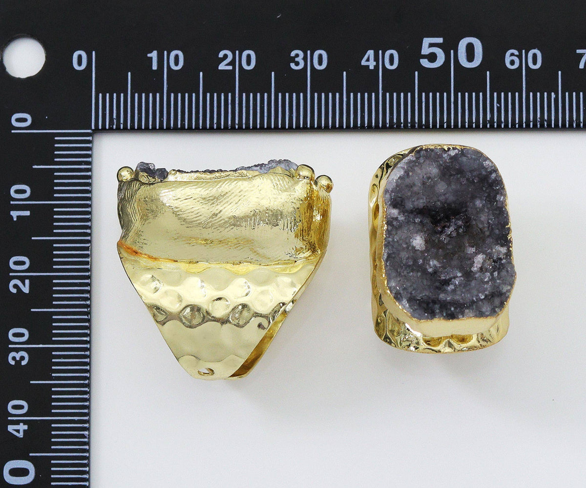 Gold Druzy Quartz Adjustable Ring, Sku#YT34