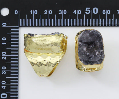Gold Druzy Quartz Adjustable Ring, Sku#YT34