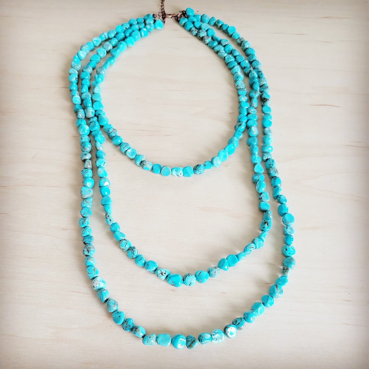 Triple Strand Layered Western Boho Small Dyed Turquoise Necklace 263p