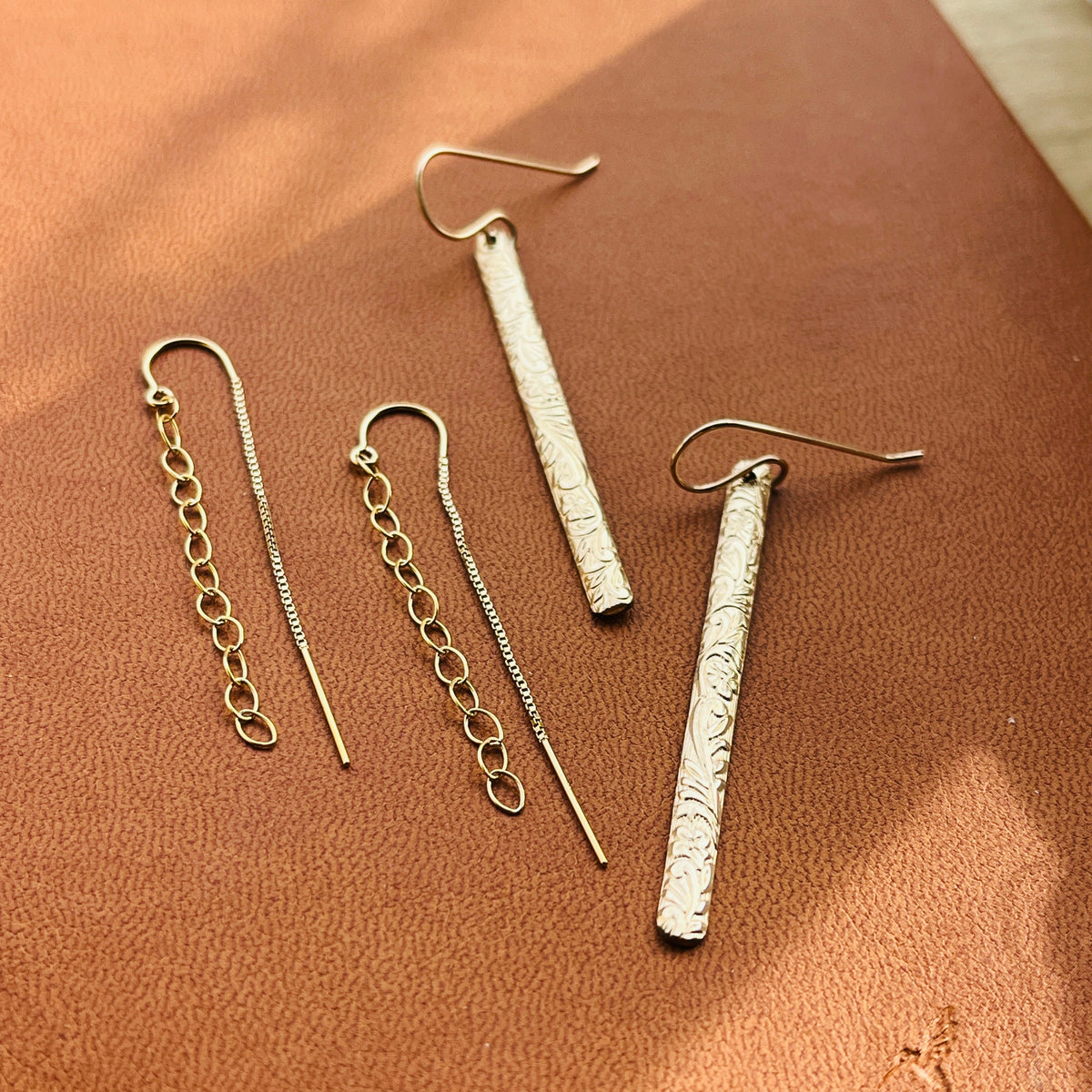 14k gold filled sterling silver FLORAL BAR EARRINGS