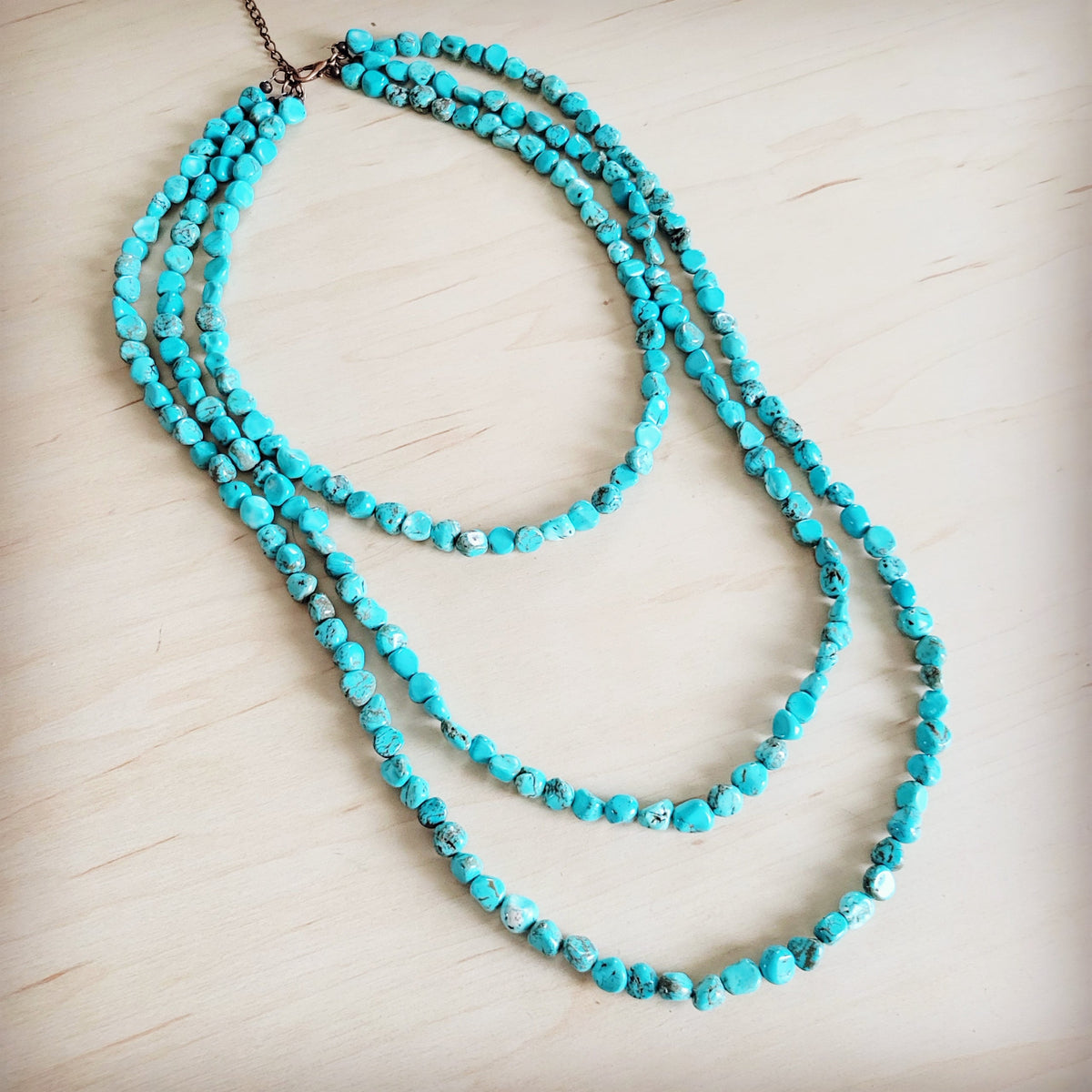 Triple Strand Layered Western Boho Small Dyed Turquoise Necklace 263p