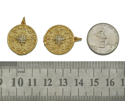 CZ North Star On Round Coin Charm, Sku#Y684