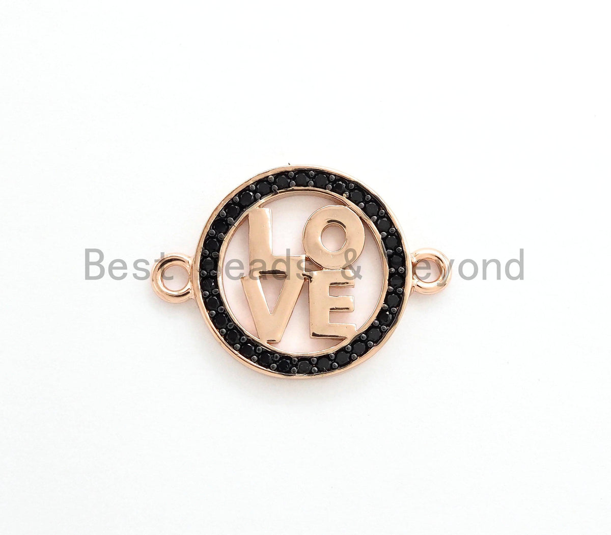 CZ Micro Pave Two Tone LOVE Round Connector Charm, 14x20mm,Cubic Zirconia Love Pave Beads, Gold/Rose gold/Silver/Black, SKU#Y144