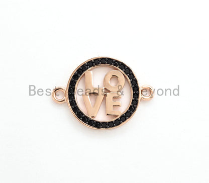 CZ Micro Pave Two Tone LOVE Round Connector Charm, 14x20mm,Cubic Zirconia Love Pave Beads, Gold/Rose gold/Silver/Black, SKU#Y144