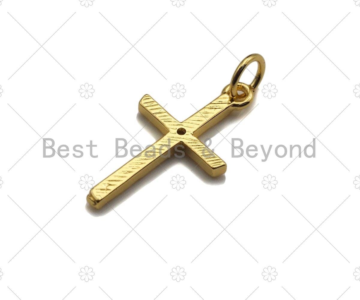 CZ Micro Pave Texturized Cross Shape Pendant/Charm, Cross Cubic Zirconia Pendant, Silver/Gold/Rose Gold/Black Tone, 11x20mm, Sku#Y279