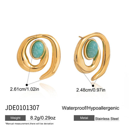 18k Gold Titanium Steel Stud Earrings Niche And Sophisticated Labradorite Ear Jewelry