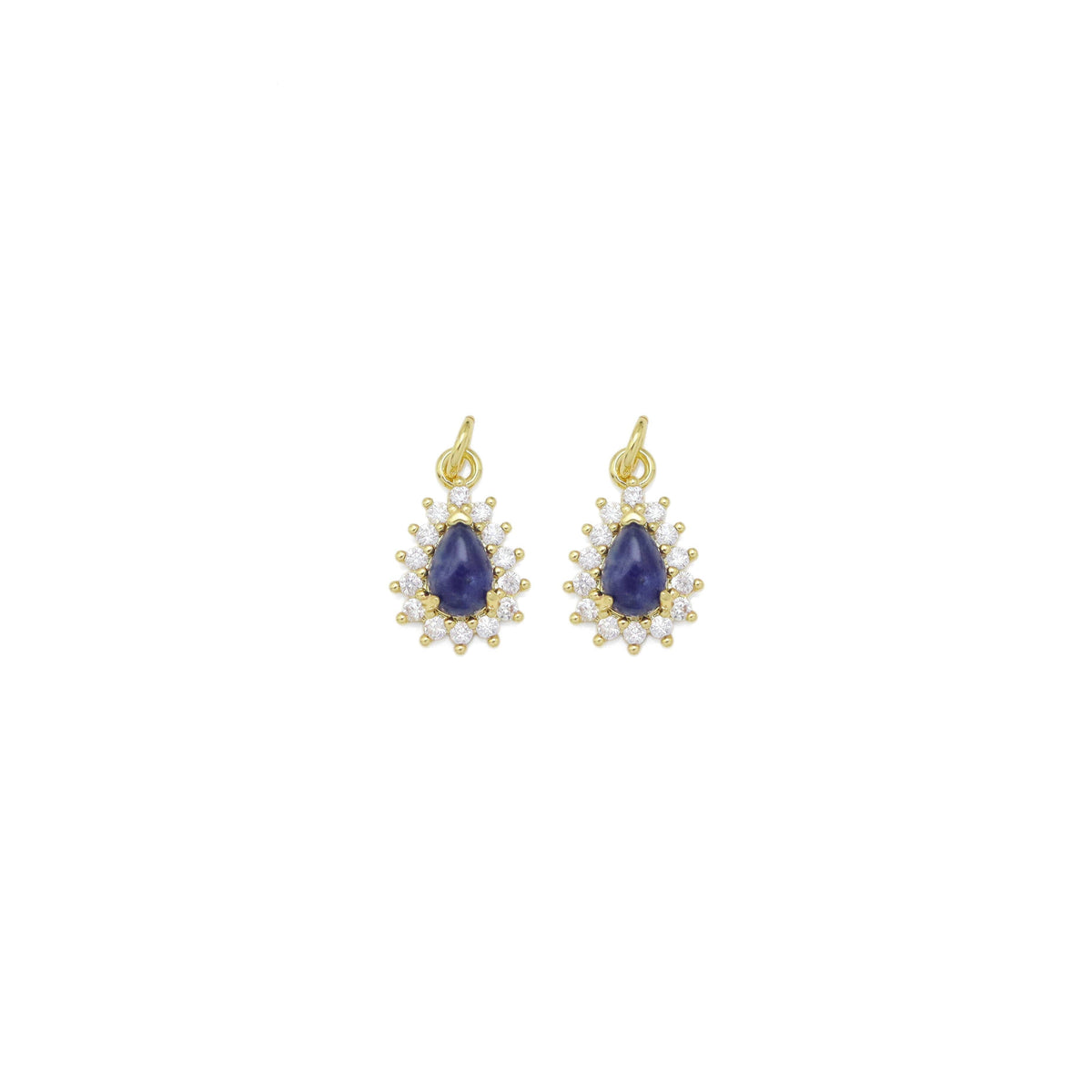 Natural SodaliteTeardrop Gemstone CZ Pave Charm, Sku#Y940
