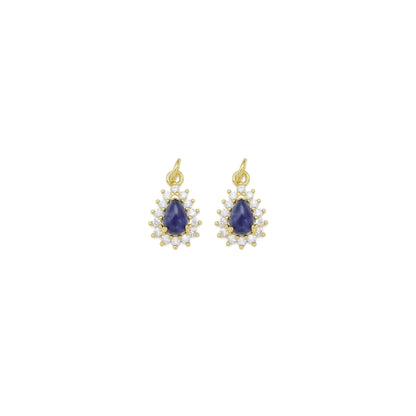 Natural SodaliteTeardrop Gemstone CZ Pave Charm, Sku#Y940