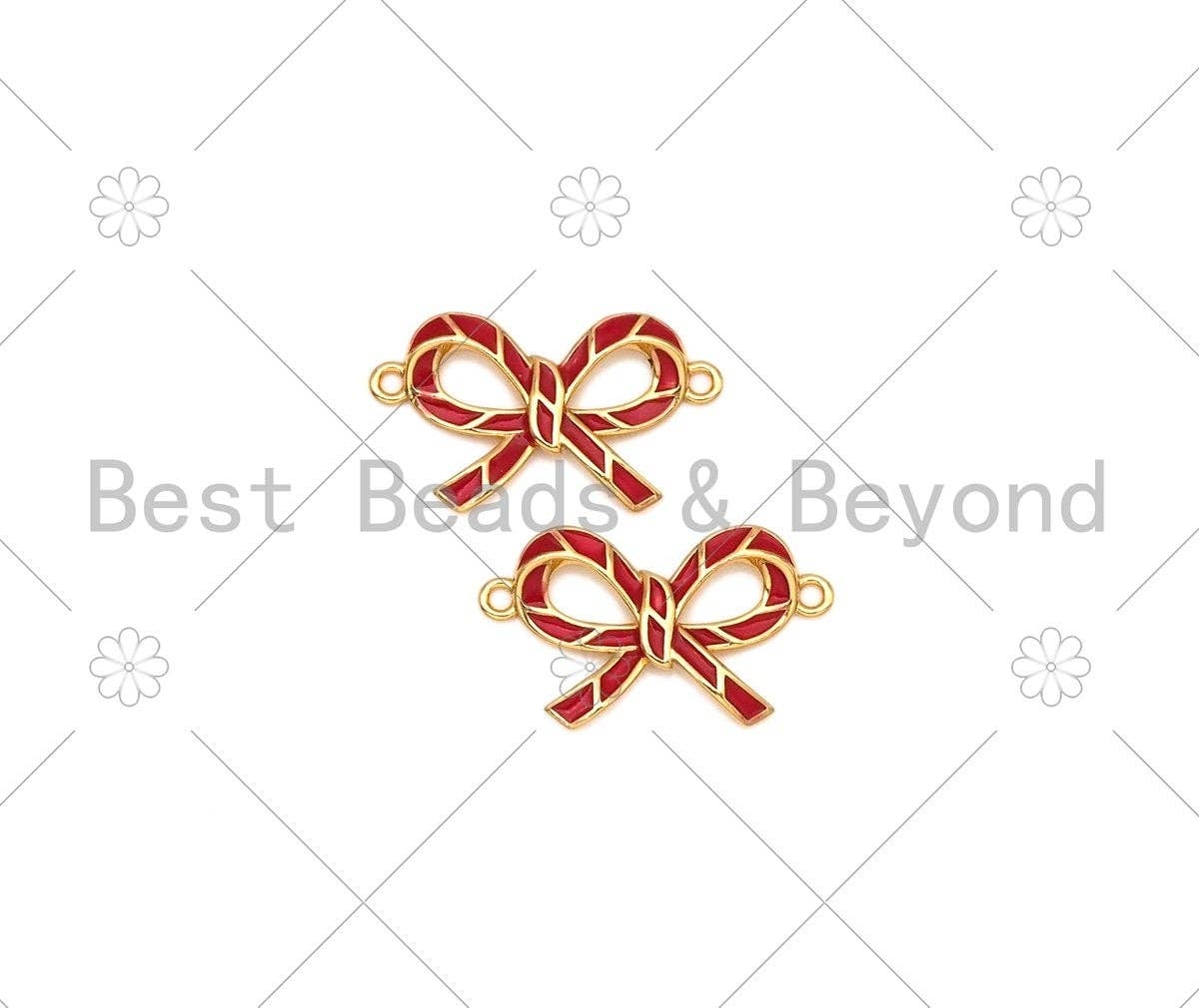 Enamel Red Bowknot Shape Connector, 18K Gold Filled Enamel Connector,Necklace Bracelet Connector, 21x12mm,Sku#Y511