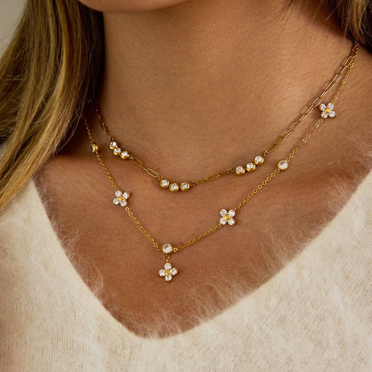 18K Gold Zircon Four-leaf Clover Necklace