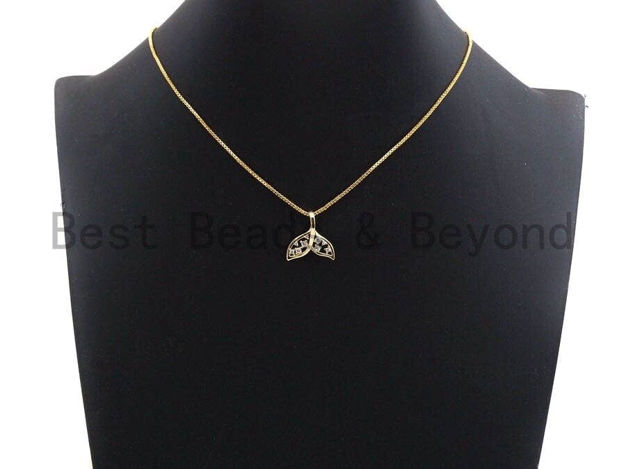 CZ Micro Pave Whale tale Charm, CZ Pave charm in Gold Finish, Animal Charm, 18mm, sku#Y234
