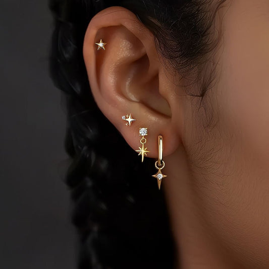 S925 Silver Starburst Stud Earrings With Diamonds