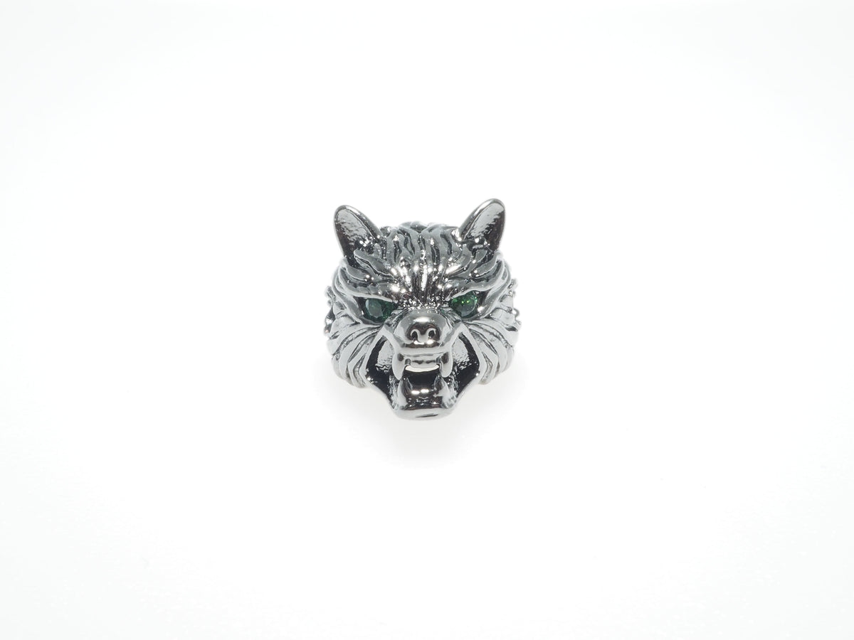 CZ Micro Pave Wolf Head Beads, Cubic Zirconia Spacer Beads, Animal Beads, Mens Bracelet Findings,11x11x14mm, sku#Y84