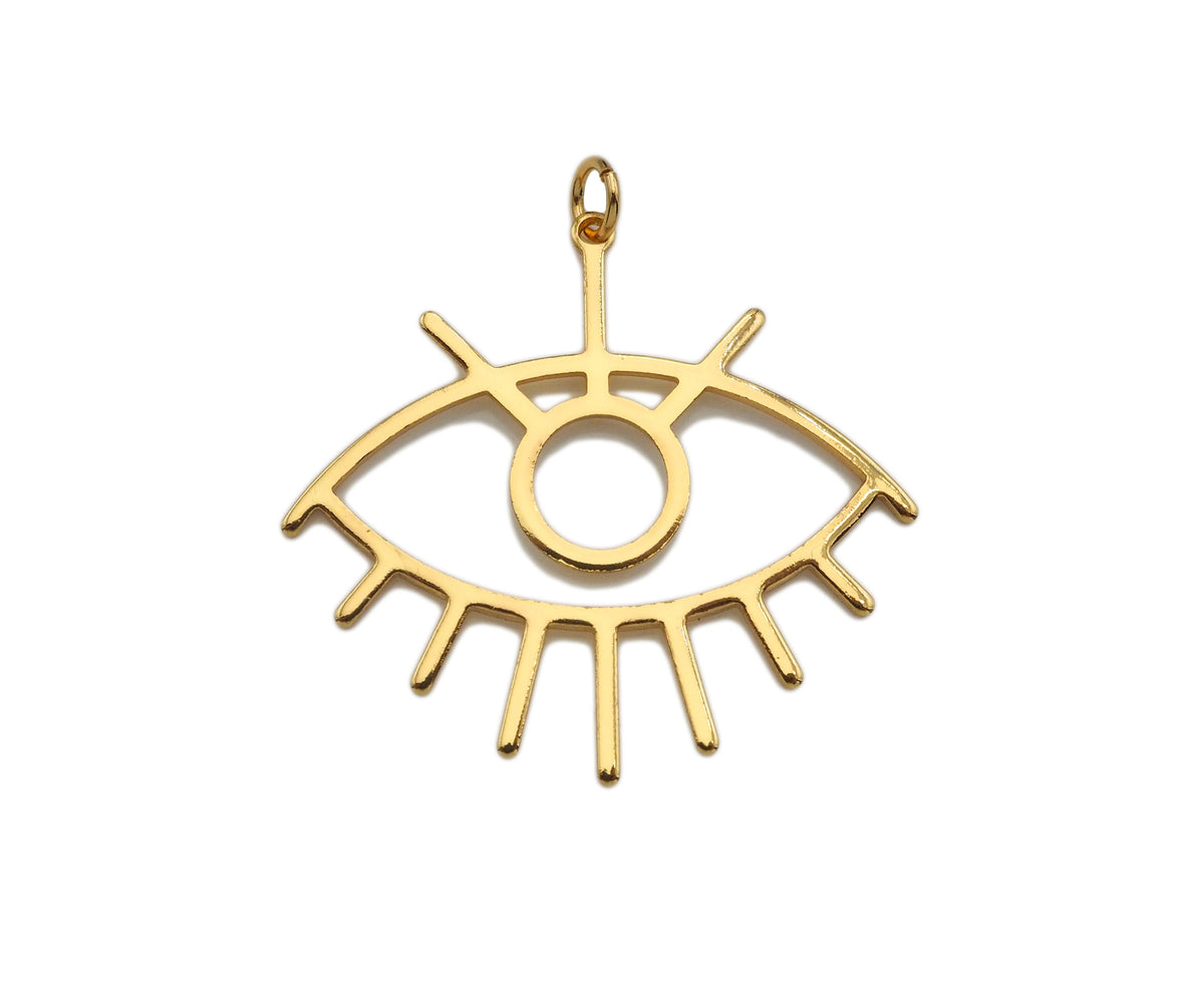 CZ Micro Pave Evil Eye with Eyelash Frame Pendant/Charm, Gold Evil Eye Cubic Zirconia Pendant Charm,36x33mm,sku#Y313