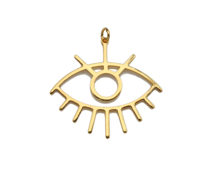 CZ Micro Pave Evil Eye with Eyelash Frame Pendant/Charm, Gold Evil Eye Cubic Zirconia Pendant Charm,36x33mm,sku#Y313