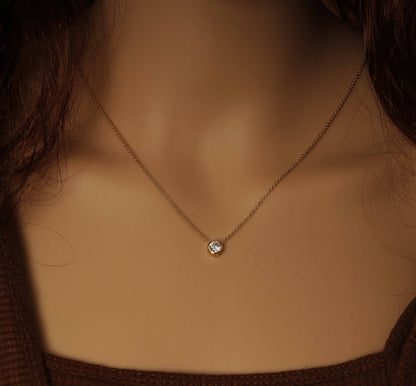 Dainty Bezel CZ Chain Necklace, Sku#Y735