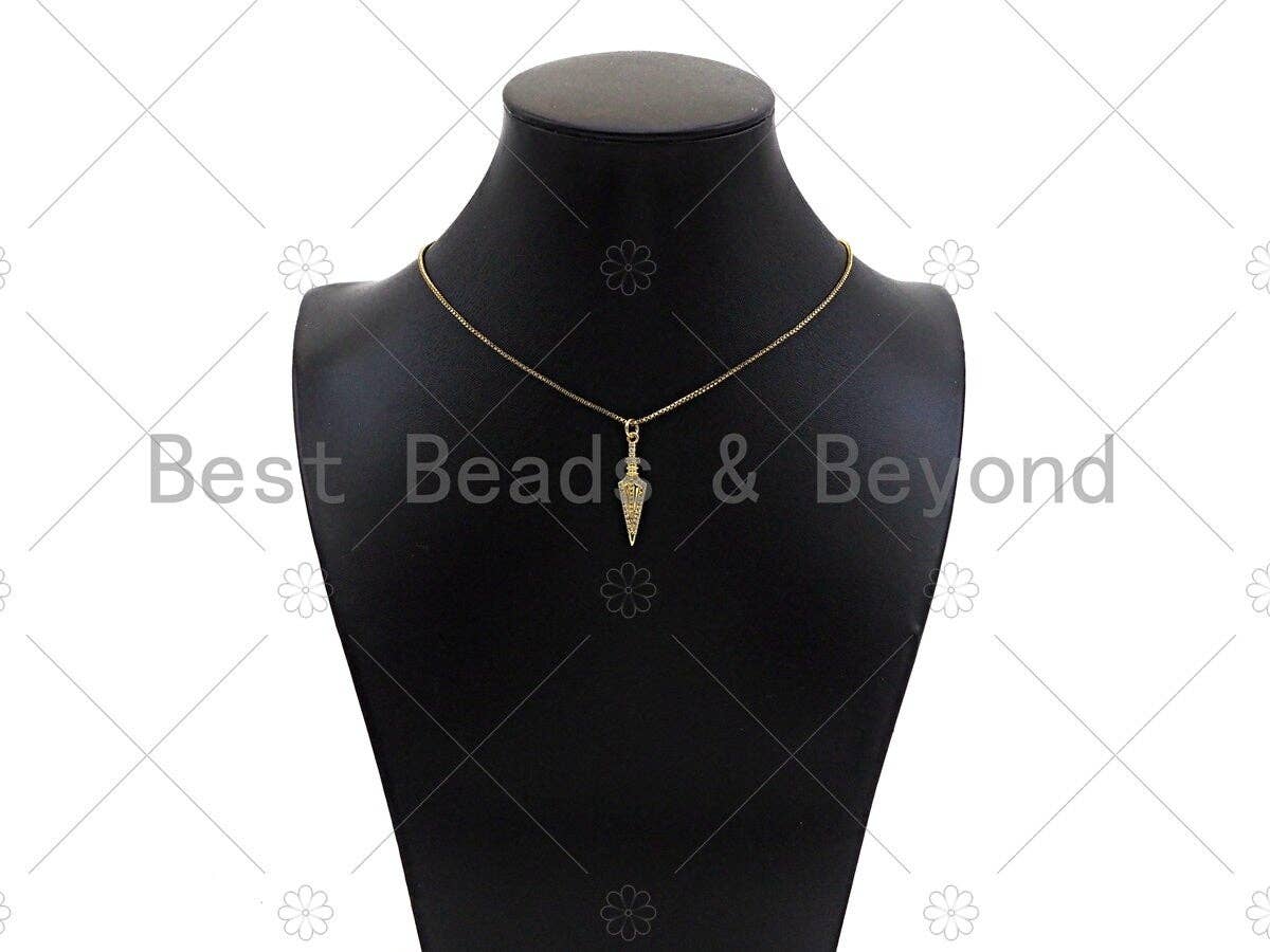 Gold Filled CZ Micro Pave Arrows Shape Pendant, 18K Gold Filled Arrowhead Charm, Necklace Bracelet Charm Pendant, 7x29mm, Sku#Y445