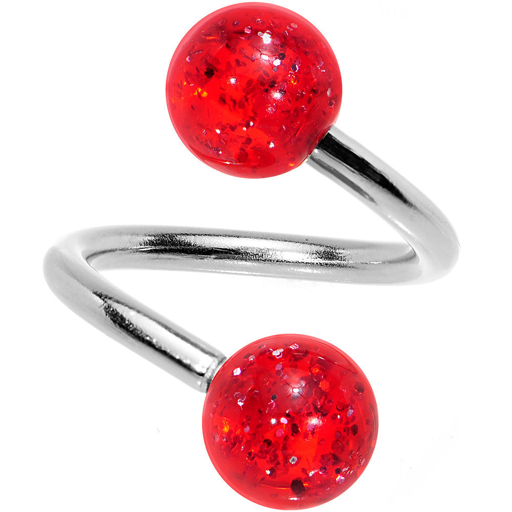 Ruby Red Glitter Spiral Belly Button Ring BodyCandy
