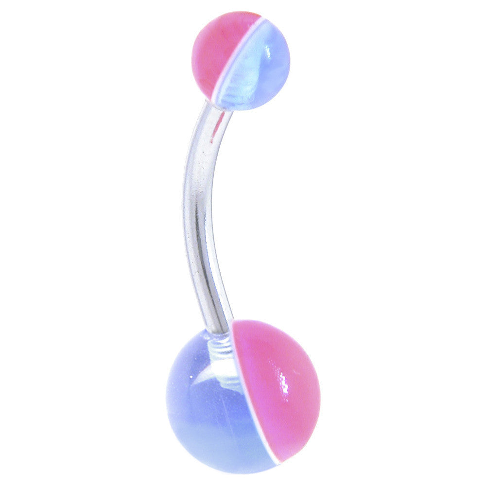 Blue-Pink Two Tone Acrylic Belly Button Ring BodyCandy