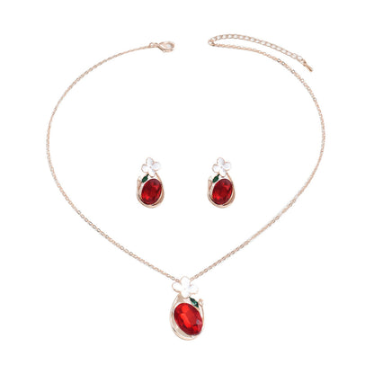 Sweet Dainty Pastoral Korean Women Jewelry Set, Unique Floral Design Inlaid Cubic Zirconia, Matching Earrings & Clavicle Chain