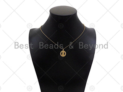 Gold Filled CZ Micro Pave Virgin Mary On Garland Shape Pendant, 18K Gold Virgin Mary Charm, Necklace Bracelet Pendant, 15x18mm, Sku#Y438