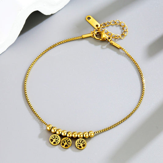 18K Gold Hollow Diamond Tree Of Life Series Anklet